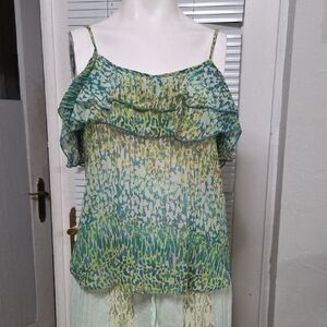 Body Central Multicolor Ruffle Blouse Mediun Sz[1481]